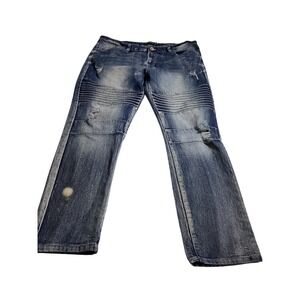 Southpole Mens Skinny Jeans 36x30 Blue Distressed Moto Biker Style (891)